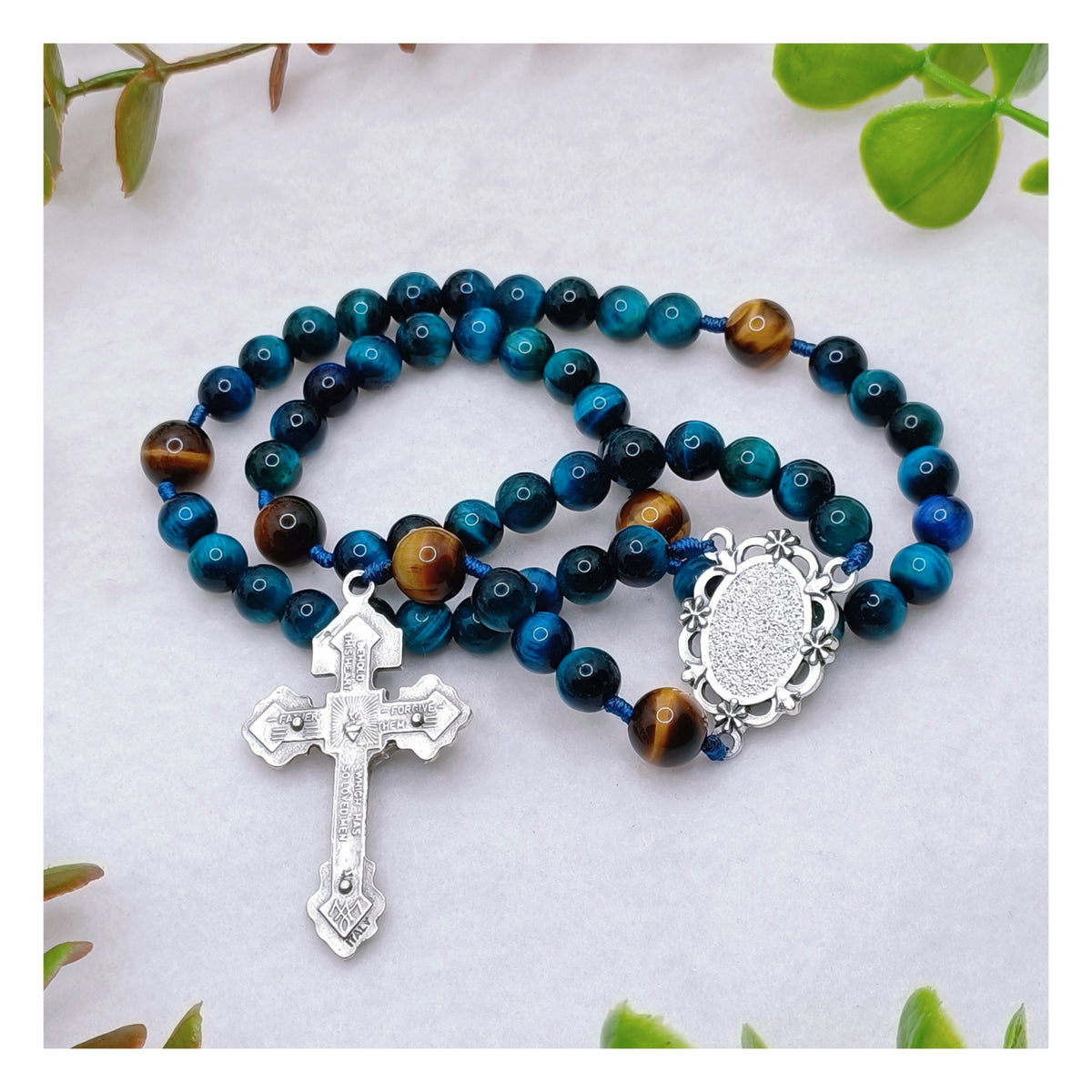 Our Lady of Guadalupe Divine Protection Tiger Eye Rosary