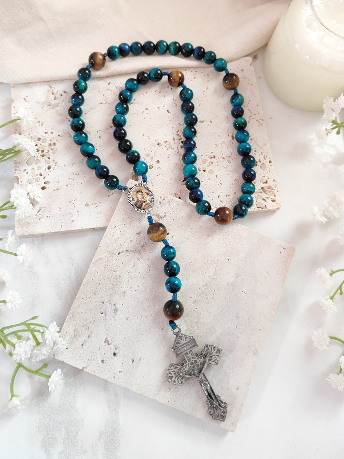 Our Mother Of Perpetual Help Deep Faith Tiger Eye Rosary