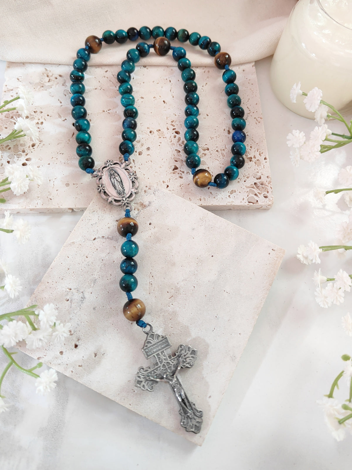 Our Lady of Guadalupe Divine Protection Tiger Eye Rosary