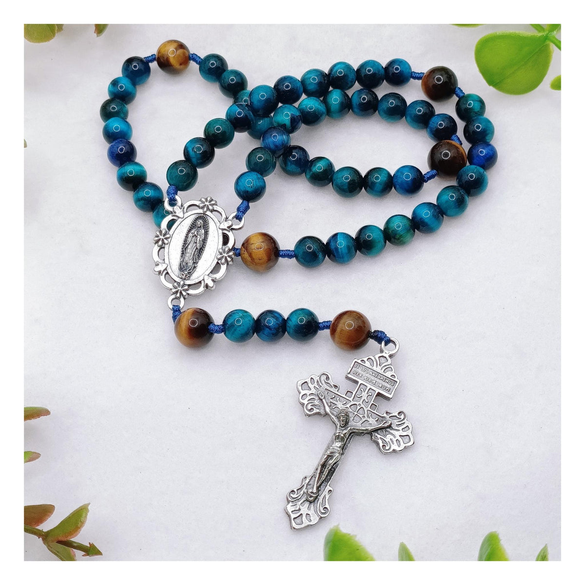 Our Lady of Guadalupe Divine Protection Tiger Eye Rosary