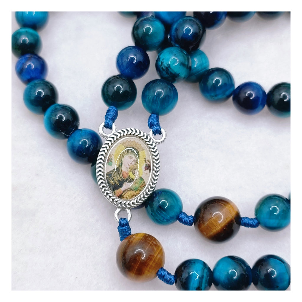 Our Mother Of Perpetual Help Deep Faith Tiger Eye Rosary