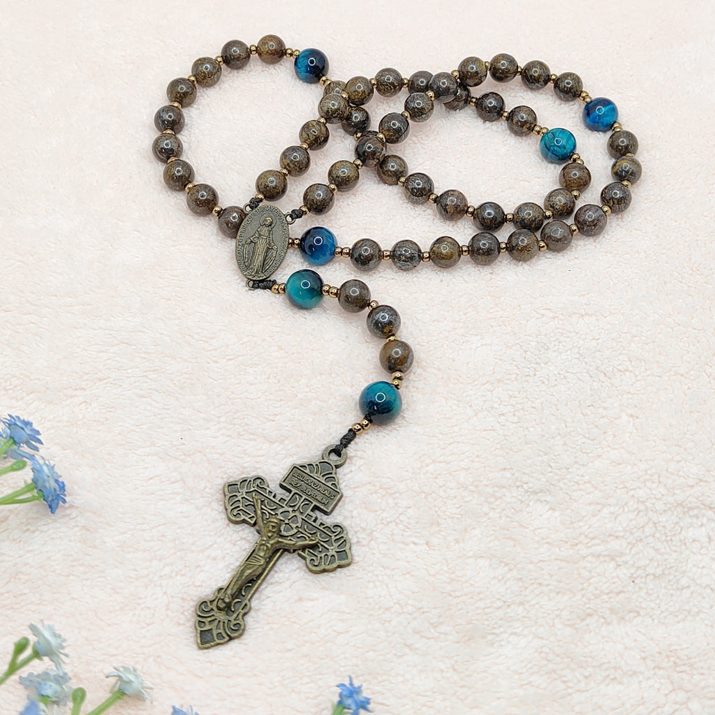 Miraculous Medal Bronzite with Tiger Eye