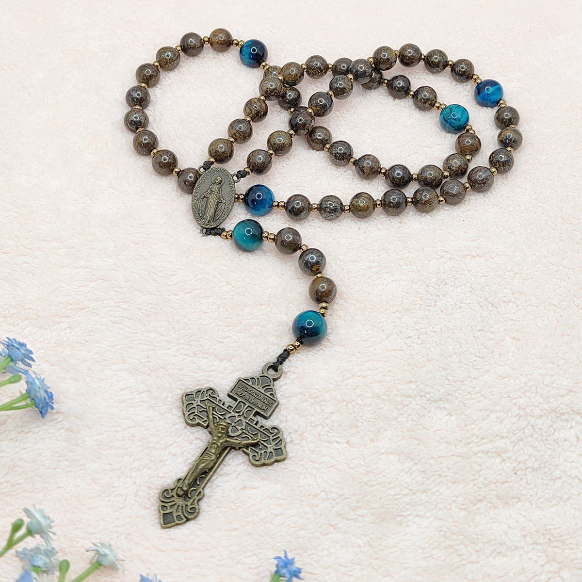 Miraculous Medal Bronzite with Tiger Eye