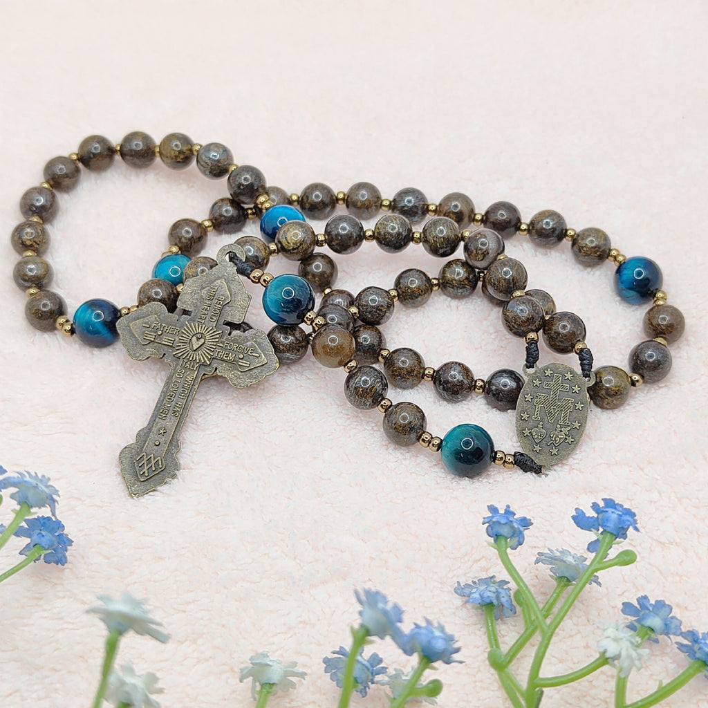 Miraculous Medal Bronzite with Tiger Eye