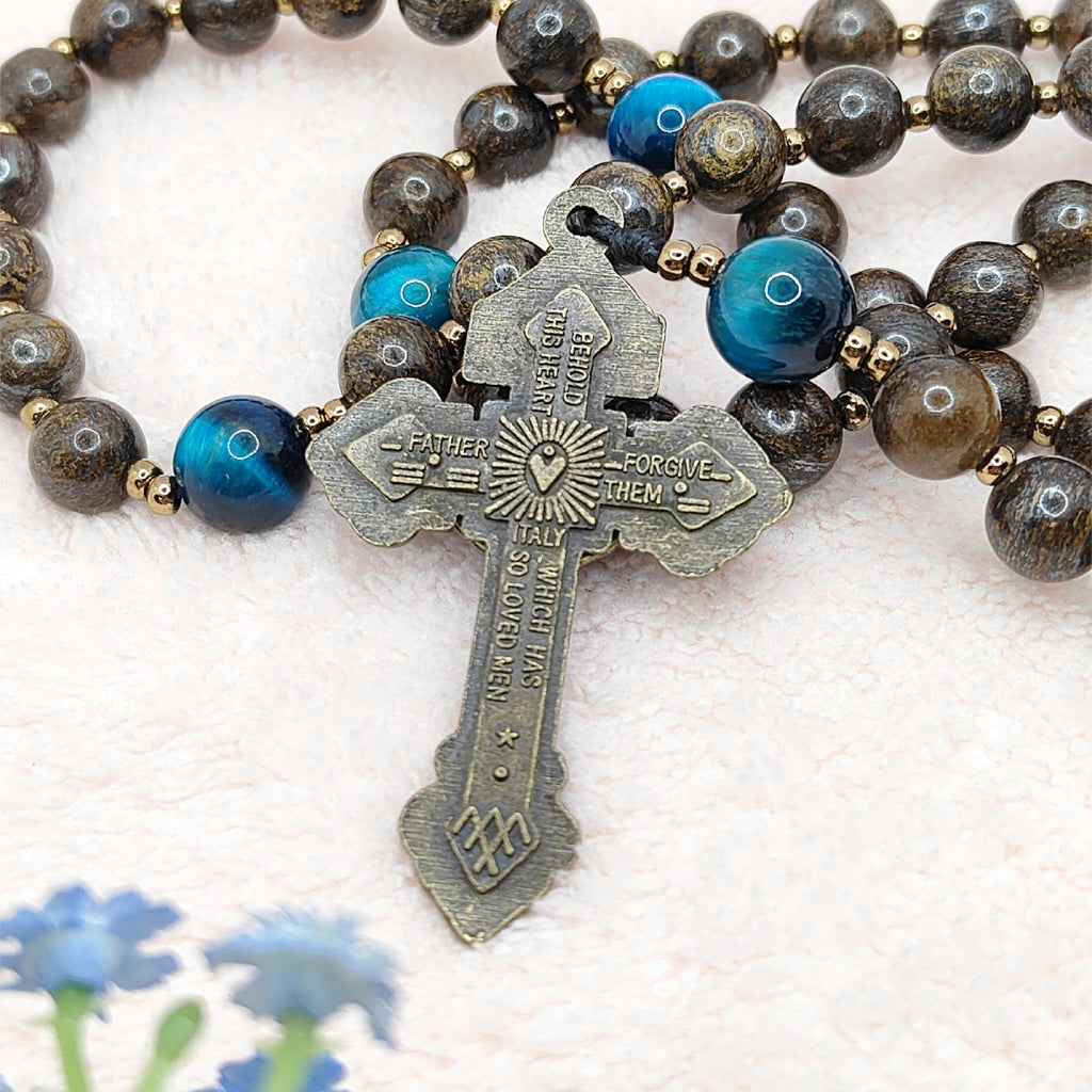 Miraculous Medal Bronzite with Tiger Eye