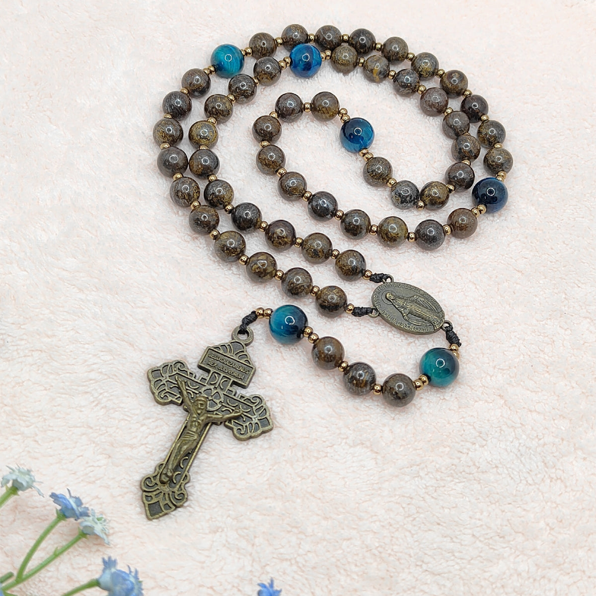 Miraculous Medal Bronzite with Tiger Eye