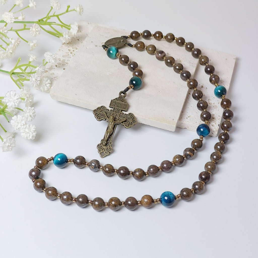 Miraculous Medal Bronzite with Tiger Eye