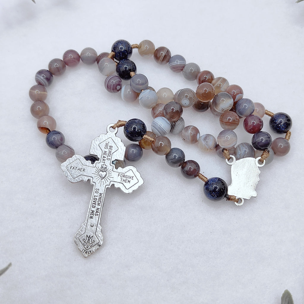 St Padre Pio Peace & Healing Botswana Agate Rosary