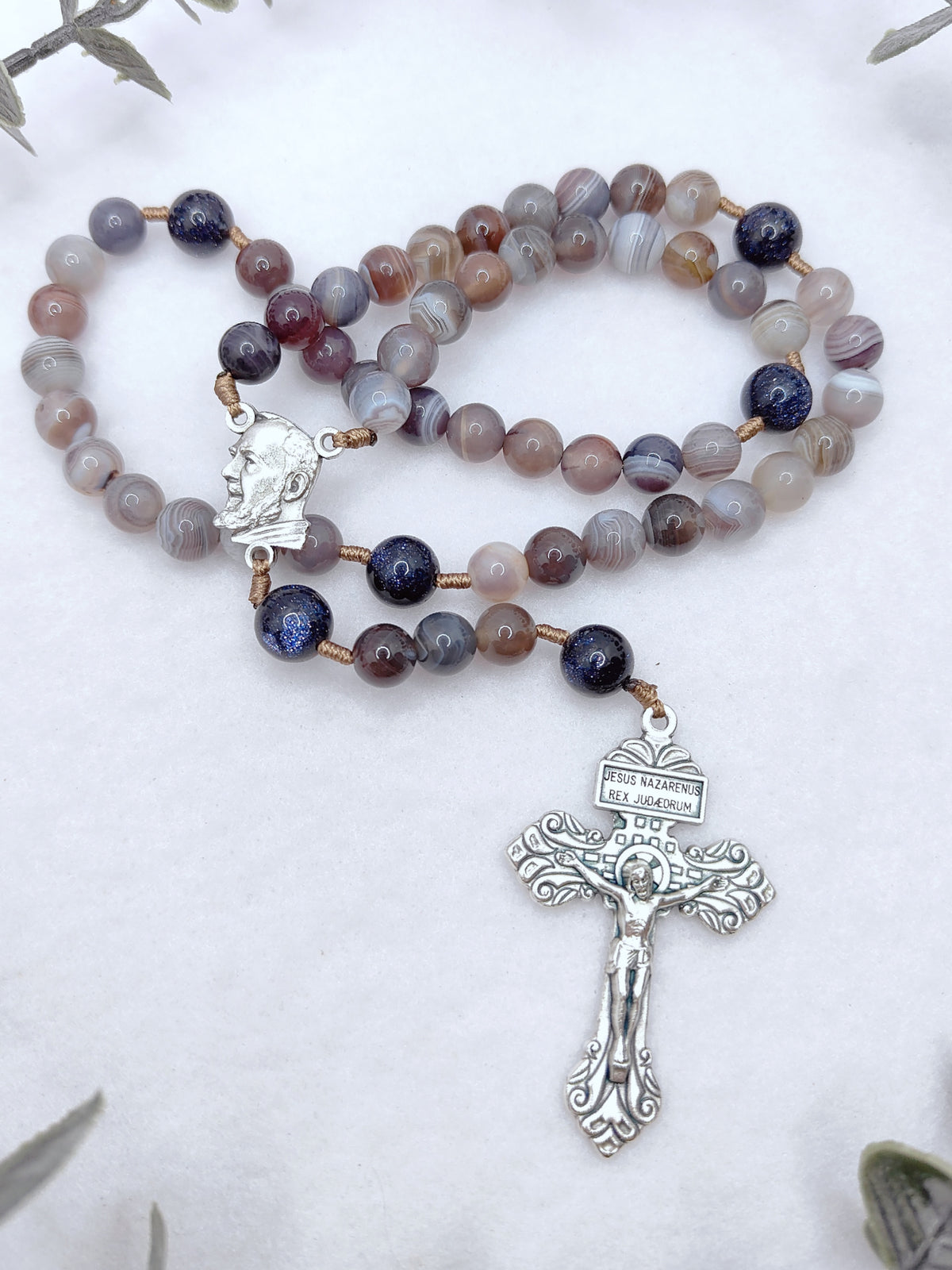 St Padre Pio Peace & Healing Botswana Agate Rosary