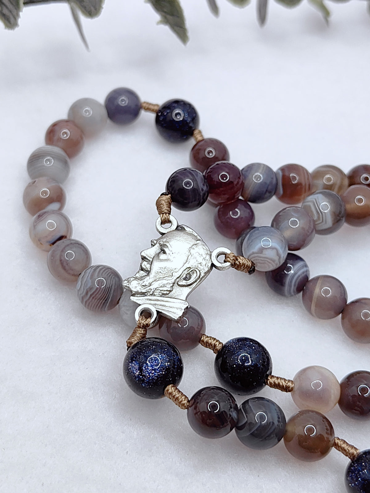St Padre Pio Peace & Healing Botswana Agate Rosary