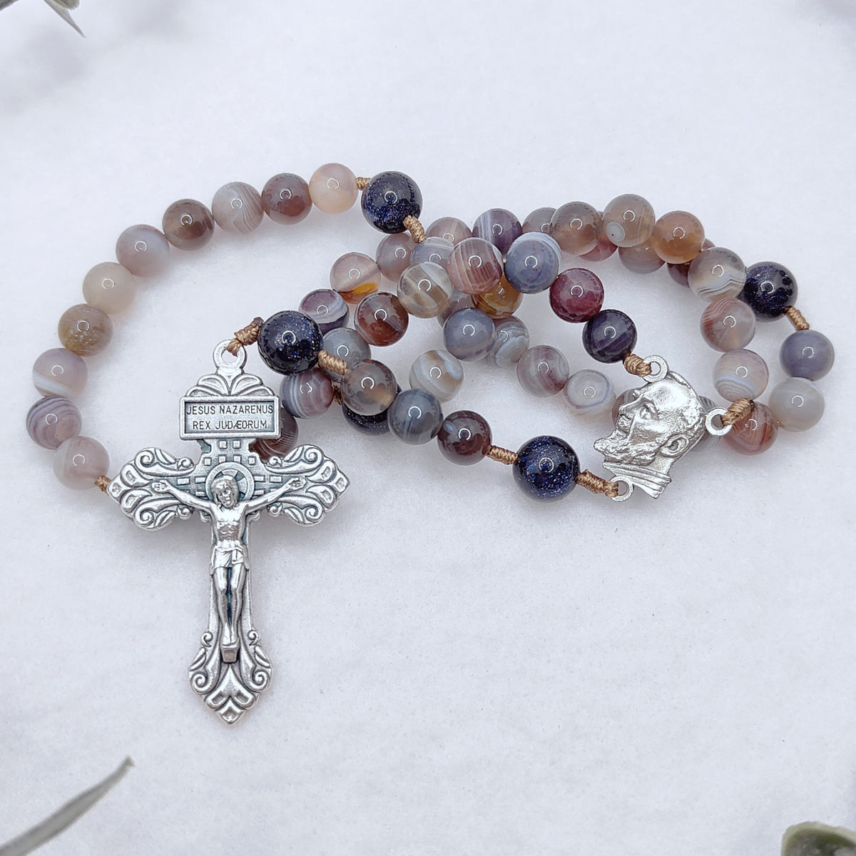 St Padre Pio Peace & Healing Botswana Agate Rosary