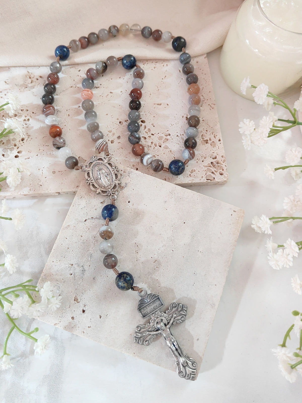 Earth & Heaven Brown Agate & Lapis Lazuli Rosary