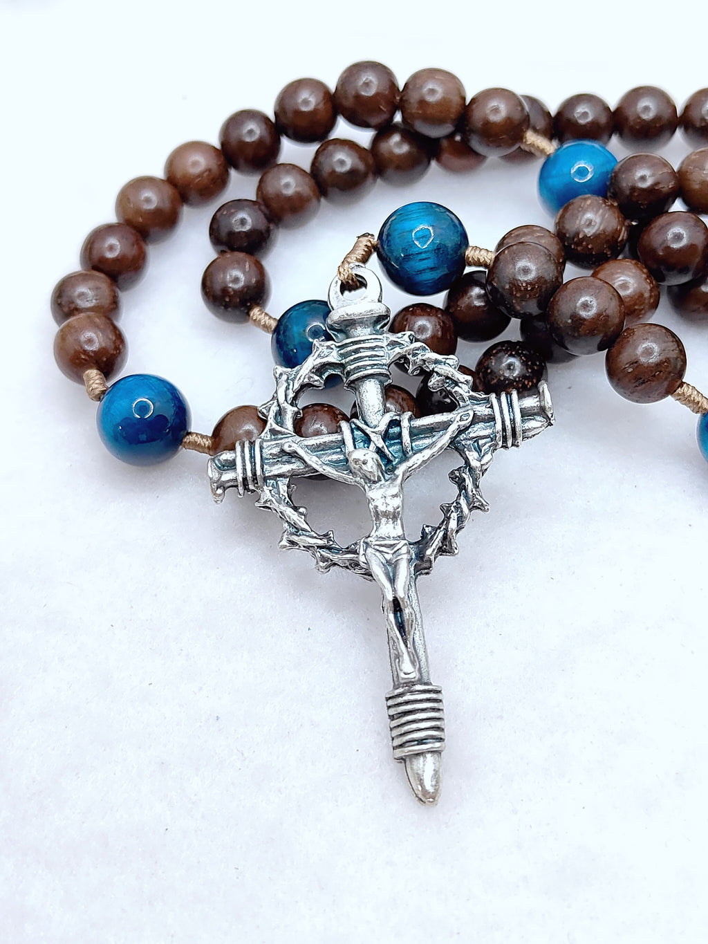 Sacred Heart Of Jesus Brown Ebony Wood & Tiger Eye Rosary