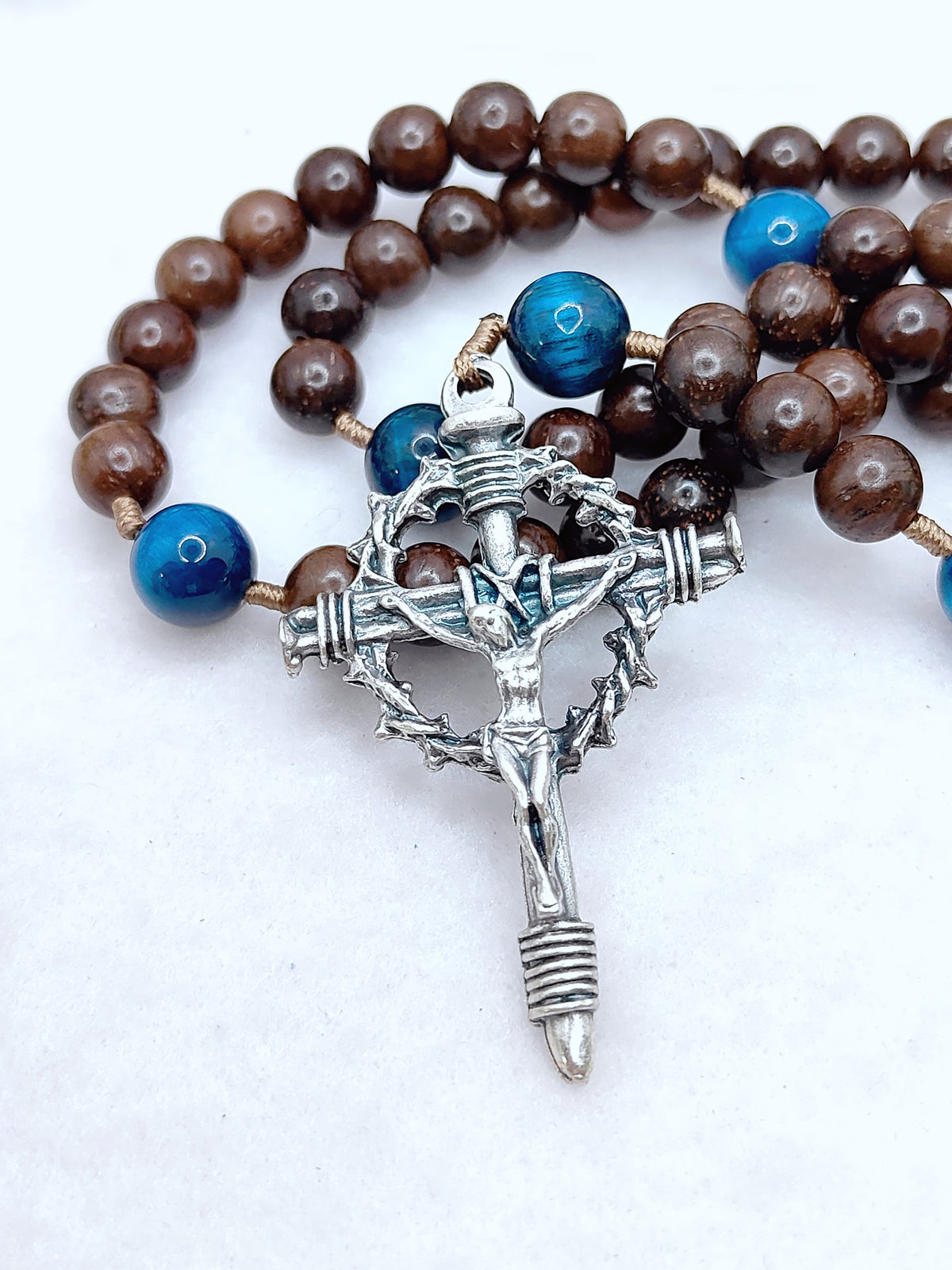 Sacred Heart Of Jesus Brown Ebony Wood & Tiger Eye Rosary