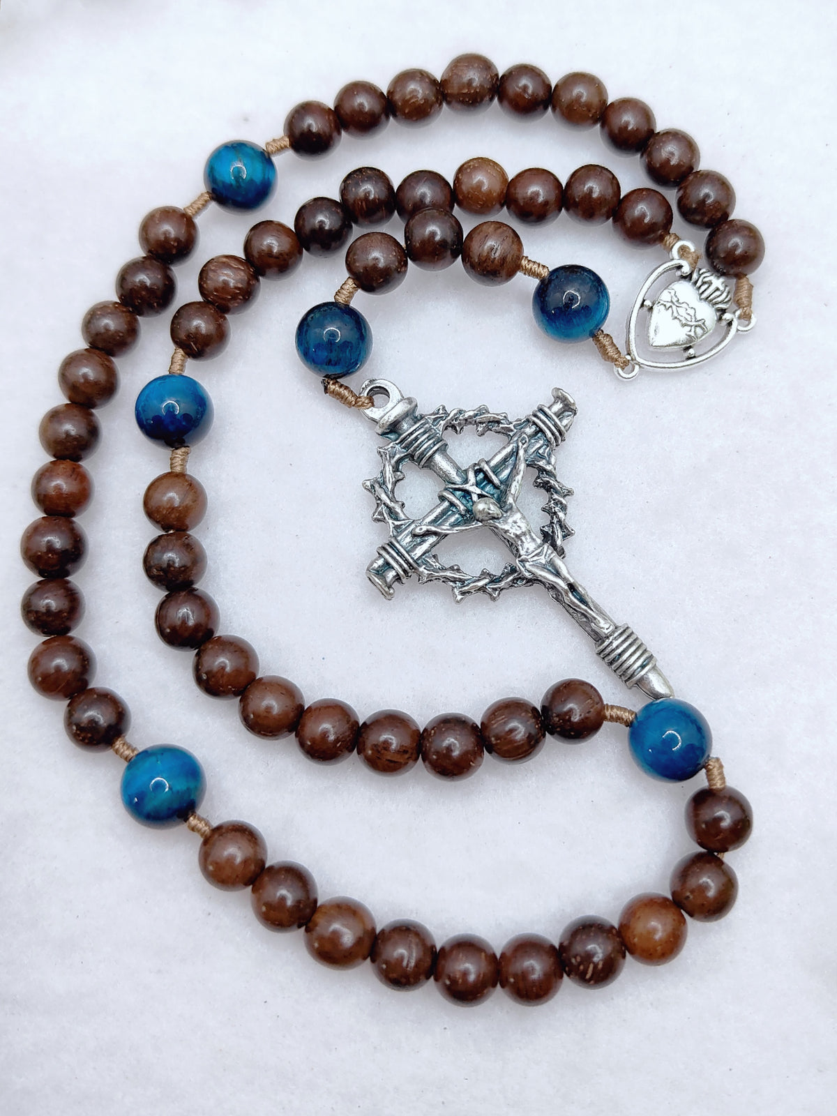 Sacred Heart Of Jesus Brown Ebony Wood & Tiger Eye Rosary