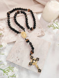 Gold Plated Miraculous Medal Gold Obsidian & Tiger Eye Rosary