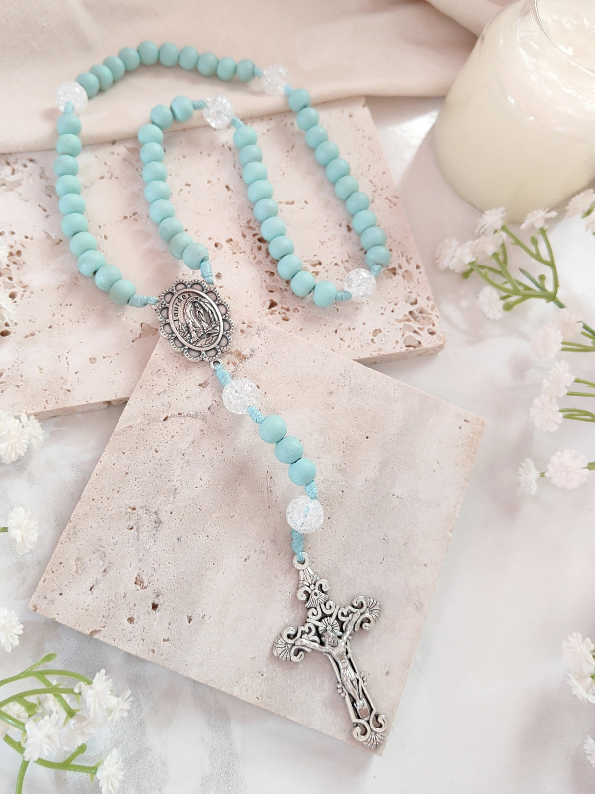 Our Lady of Lourdes Blue Wood Rosary
