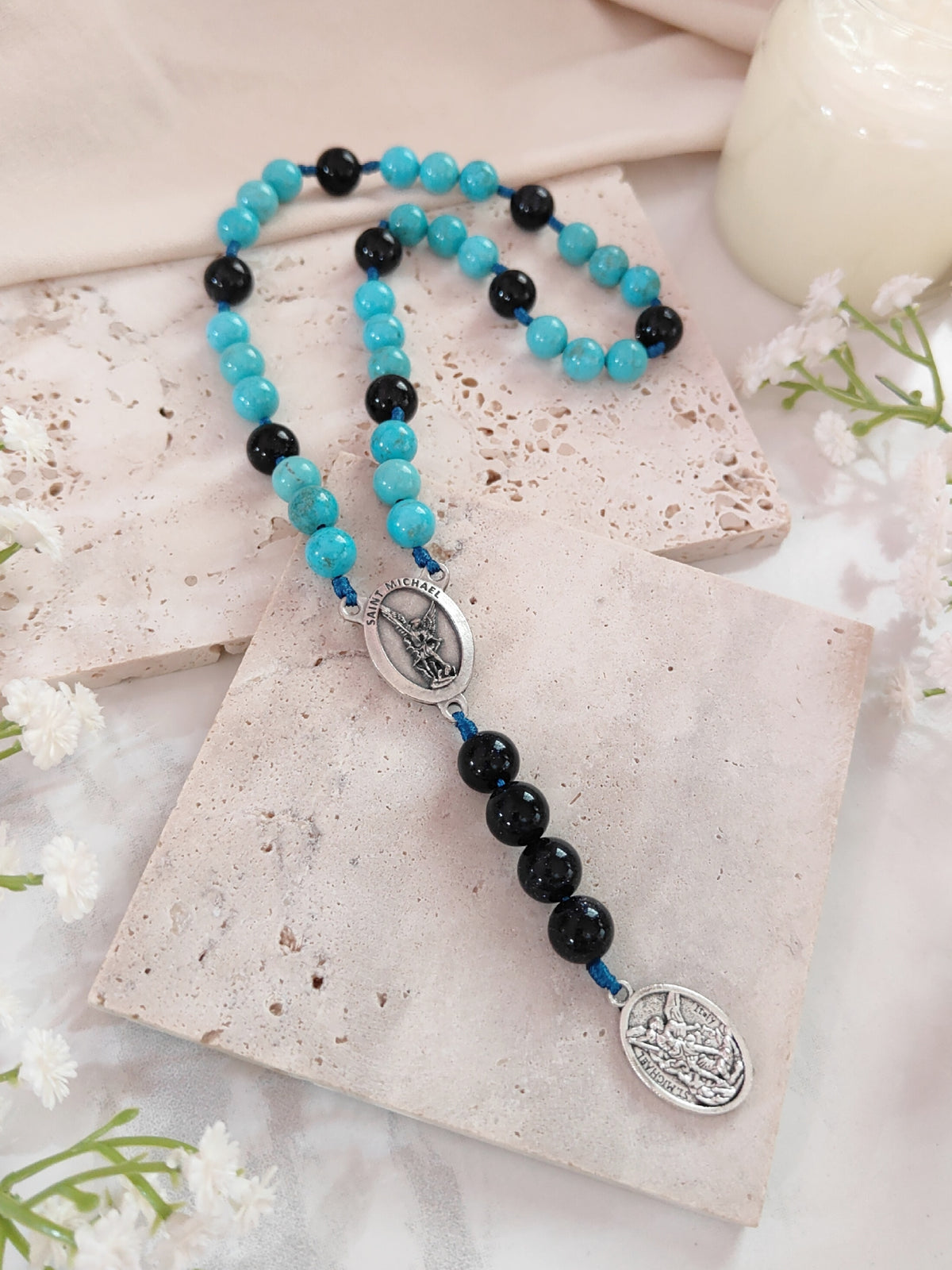St Michael Chaplet Blue Turquoise Rosary
