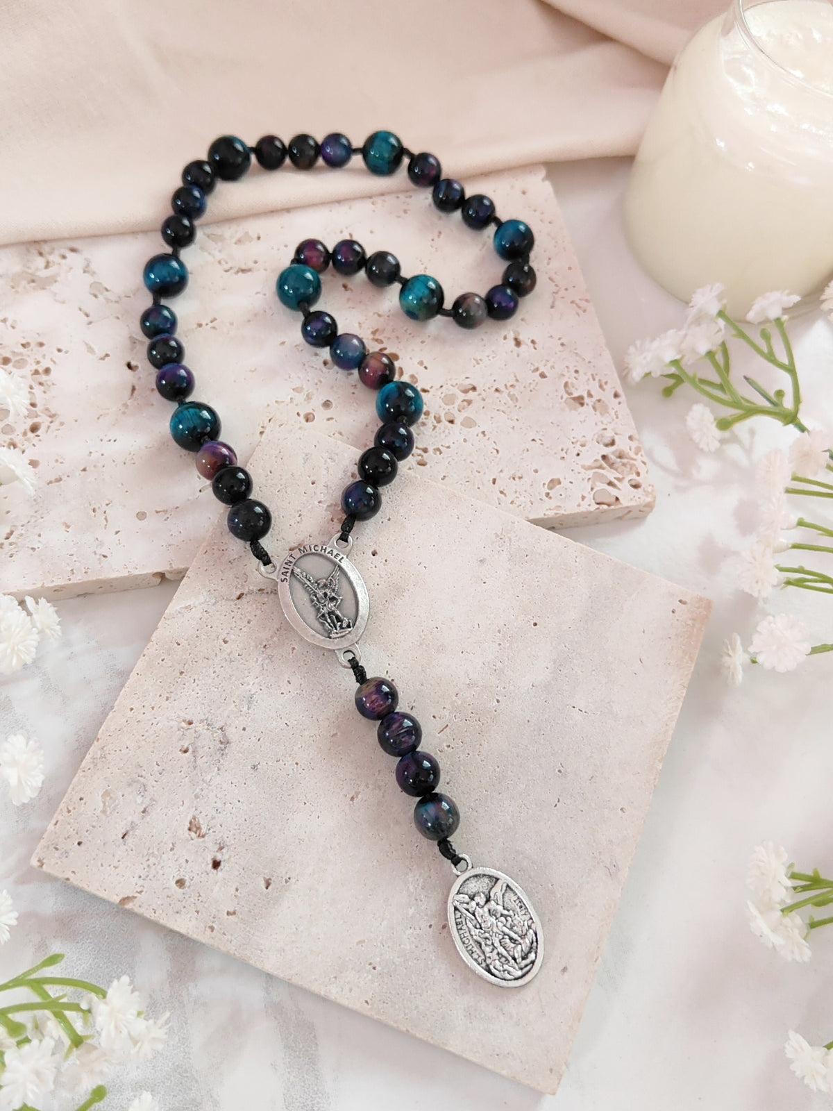 St Michael Chaplet Galaxy Tiger Eye Rosary