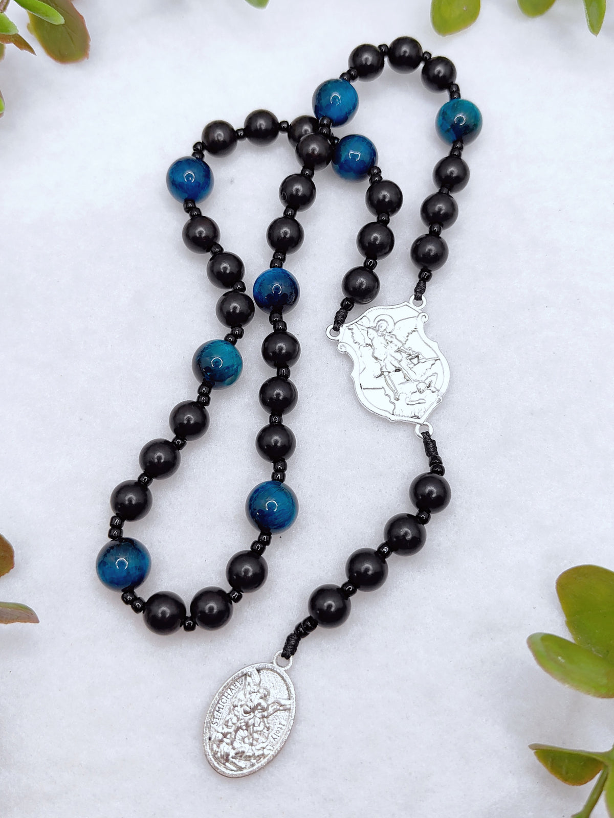 Chaplet of St Michael Black Ebony Wood & Tiger Eye Rosary