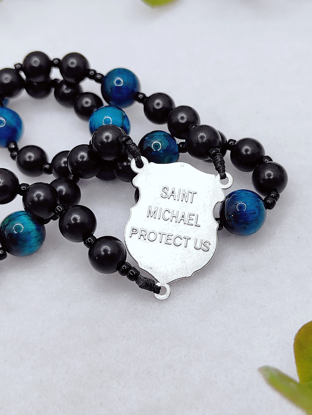 Chaplet of St Michael Black Ebony Wood & Tiger Eye Rosary