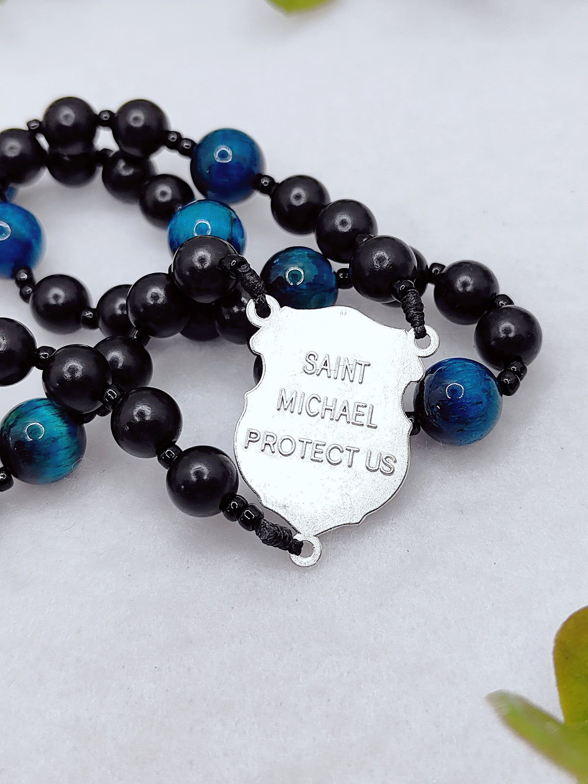 Chaplet of St Michael Black Ebony Wood & Tiger Eye Rosary