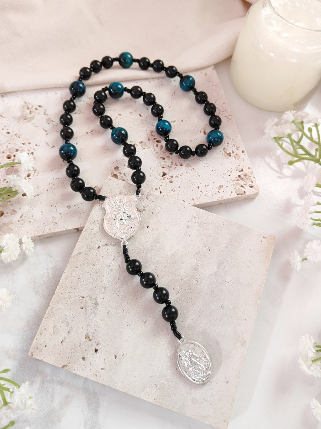Chaplet of St Michael Black Ebony Wood & Tiger Eye Rosary
