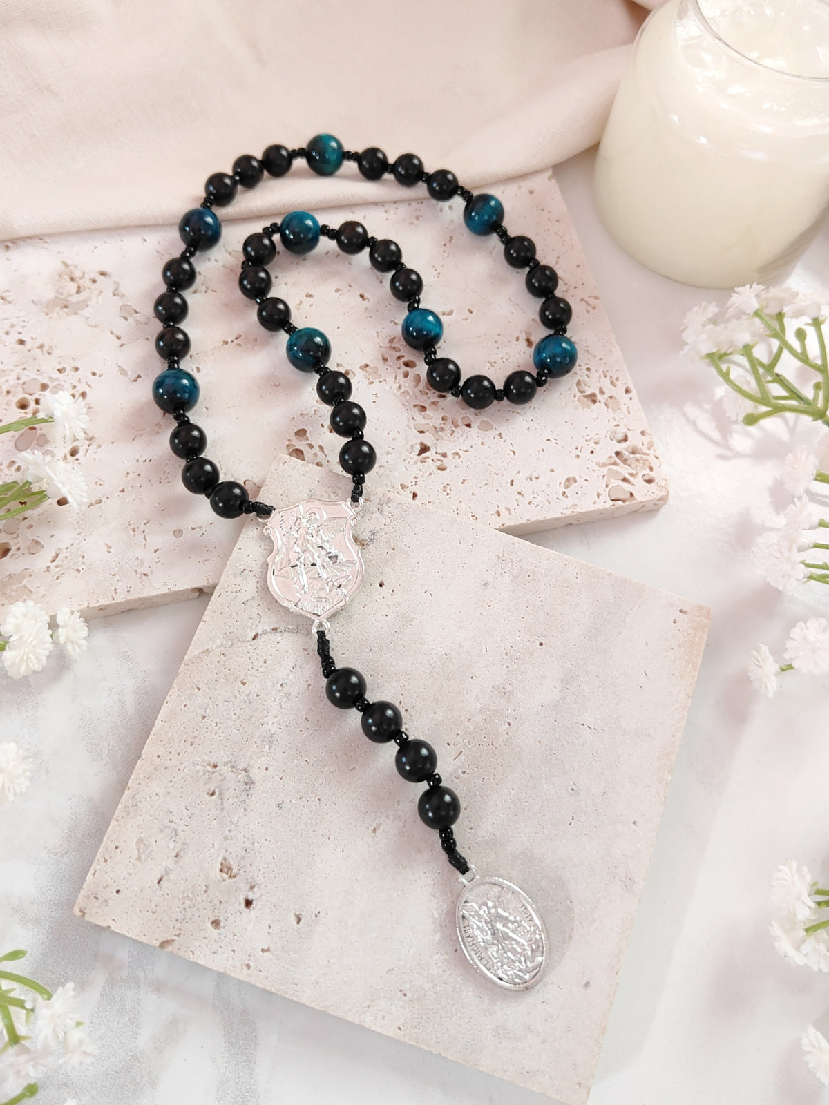 Chaplet of St Michael Black Ebony Wood & Tiger Eye Rosary