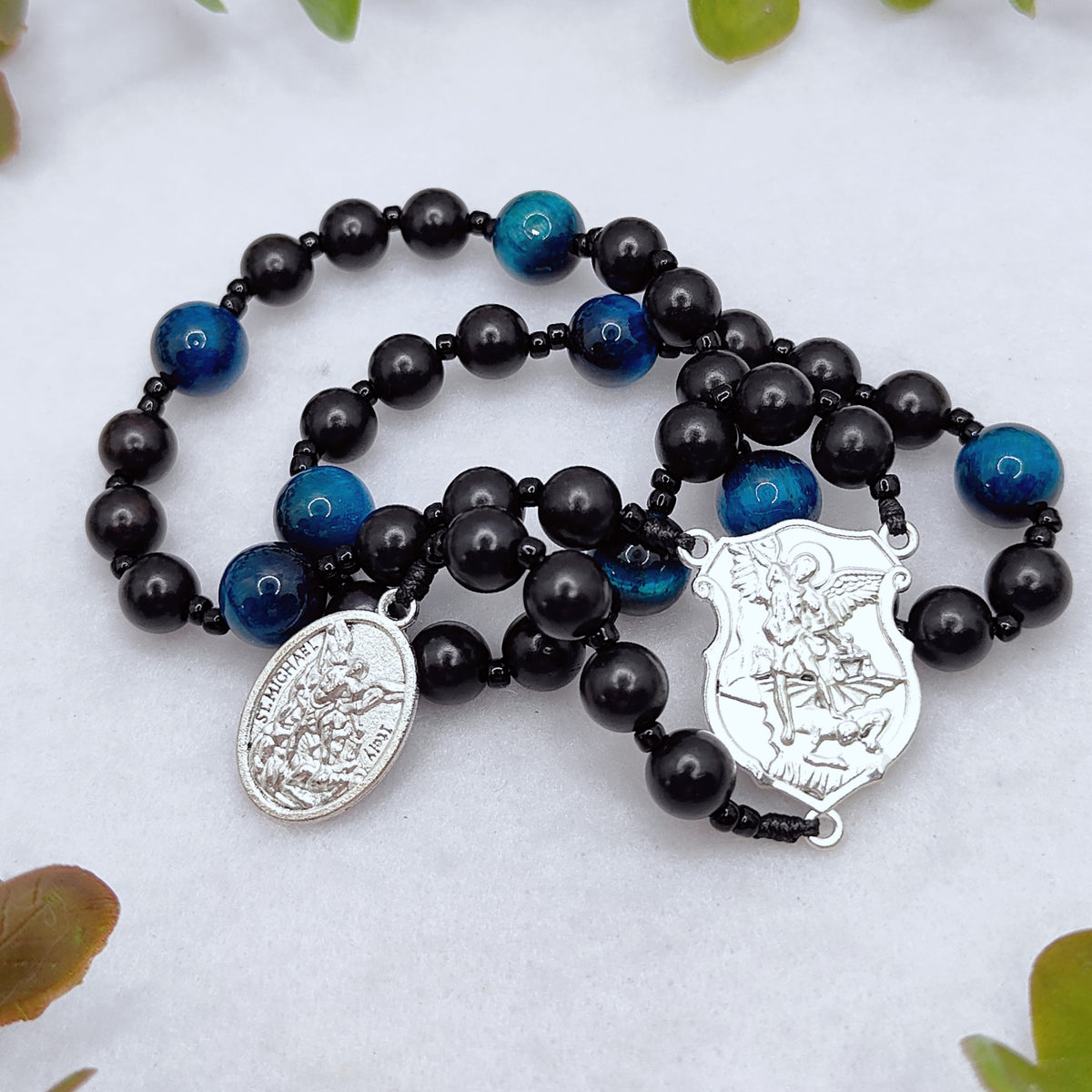 Chaplet of St Michael Black Ebony Wood & Tiger Eye Rosary