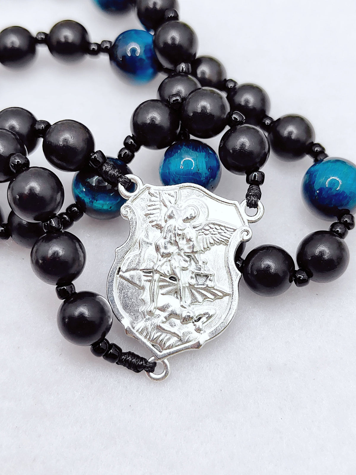 Chaplet of St Michael Black Ebony Wood & Tiger Eye Rosary