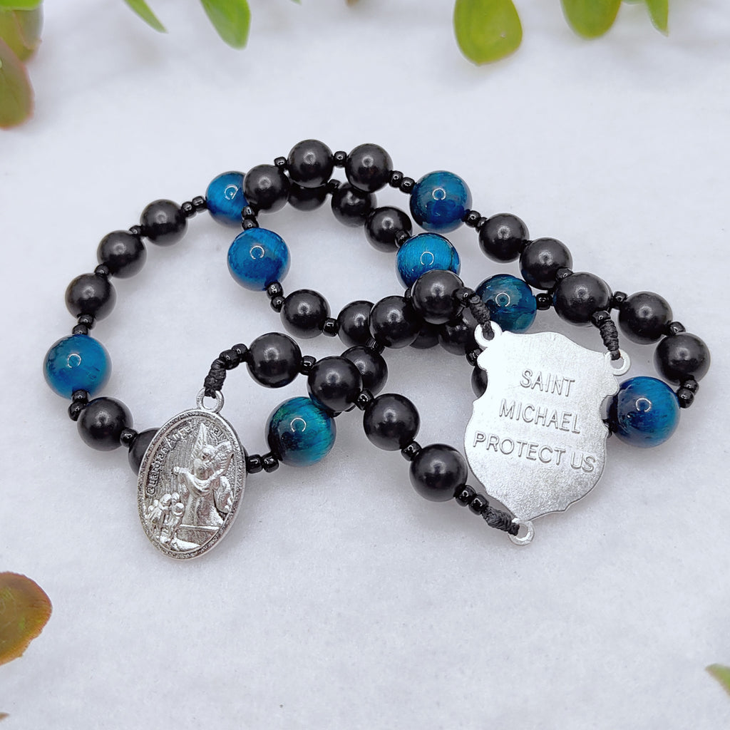 Chaplet of St Michael Black Ebony Wood & Tiger Eye Rosary