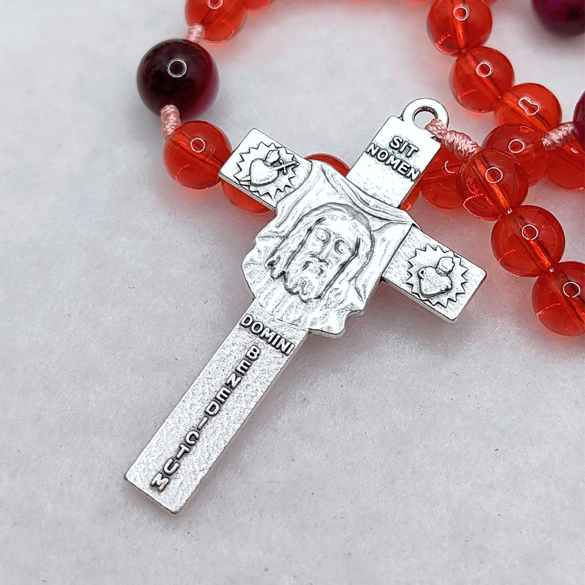 Holy Face of Jesus Chaplet Red Glass & Tiger Eye Rosary