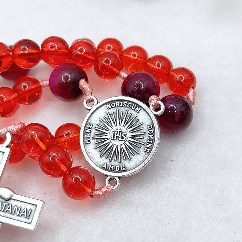 Holy Face of Jesus Chaplet Red Glass & Tiger Eye Rosary