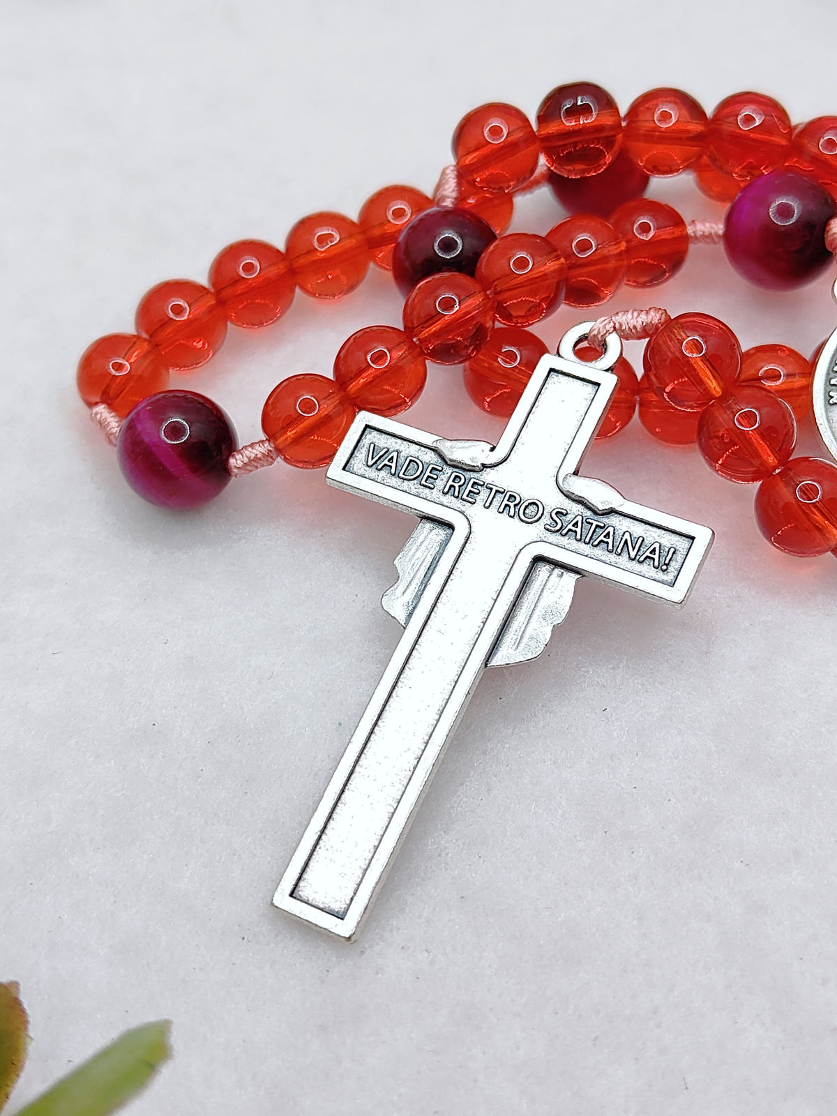 Holy Face of Jesus Chaplet Red Glass & Tiger Eye Rosary