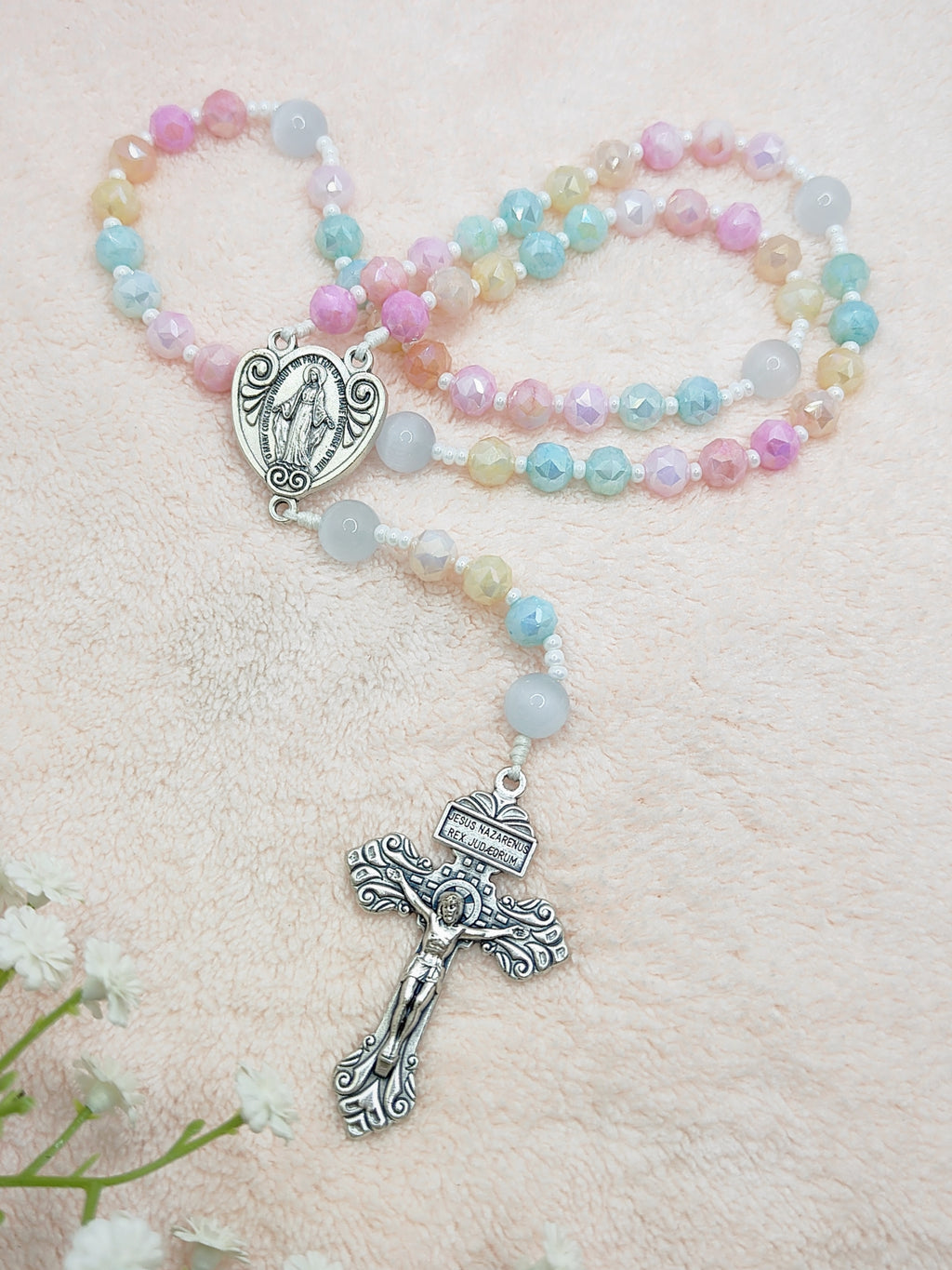Miraculous Medal Joyful Glass with Cat Eye