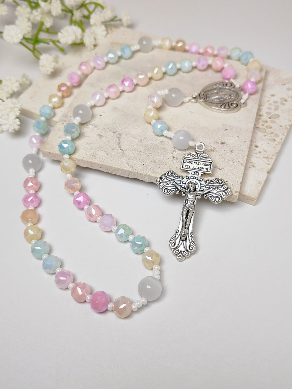 Miraculous Medal Joyful Glass with Cat Eye