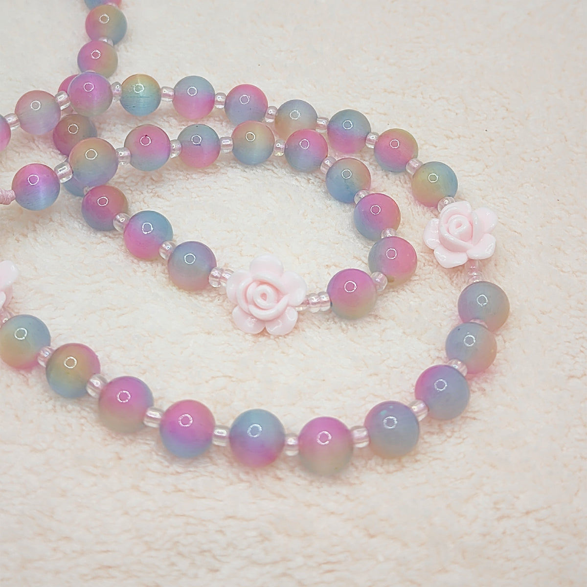 Miraculous Medal Cat Eye Glass Rosary with Roses