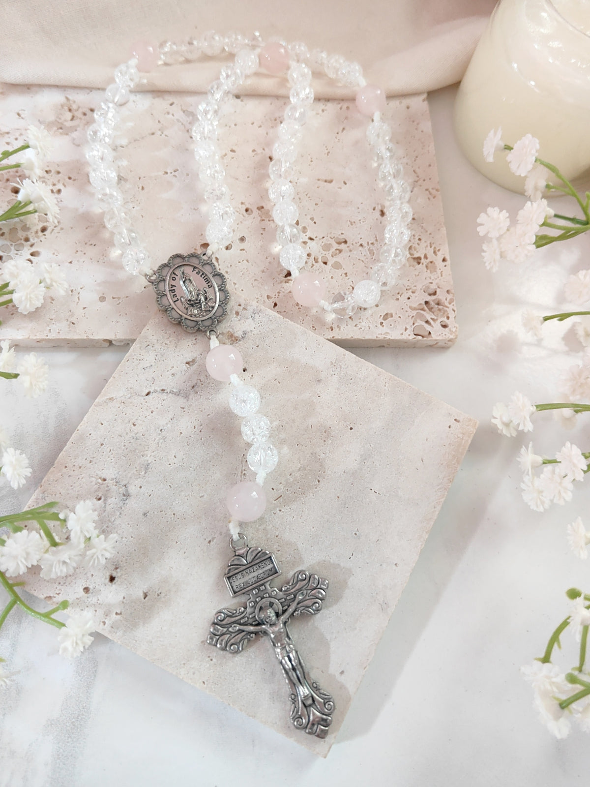 Our Lady of Fatima Pure Light Quartz Rosary