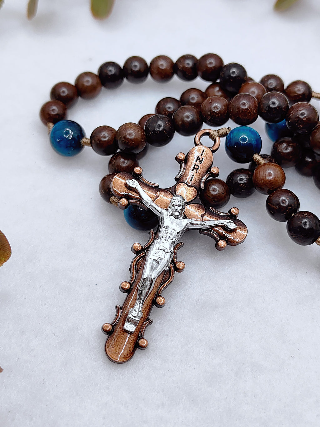 St Padre Pio Brown Ebony Wood & Tiger Eye Rosary
