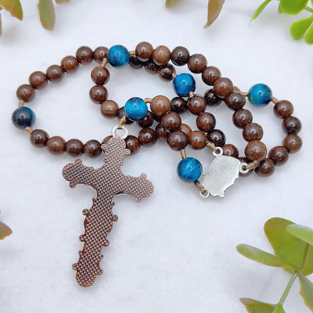 St Padre Pio Brown Ebony Wood & Tiger Eye Rosary