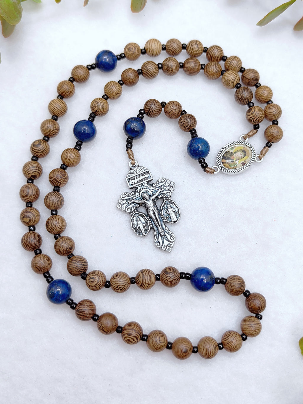 Our Mother of Perpetual Help Natural Wood & Lapis Lazuli Rosary