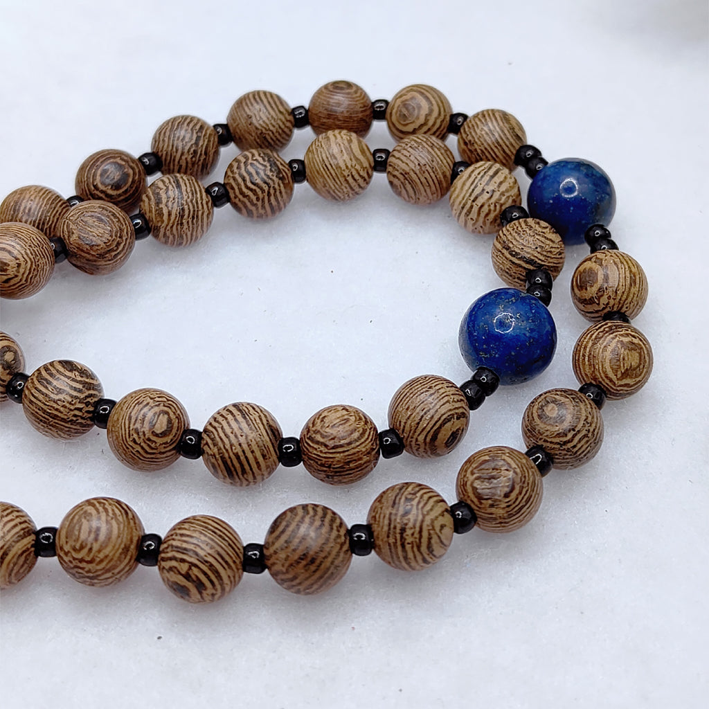 Our Mother of Perpetual Help Natural Wood & Lapis Lazuli Rosary