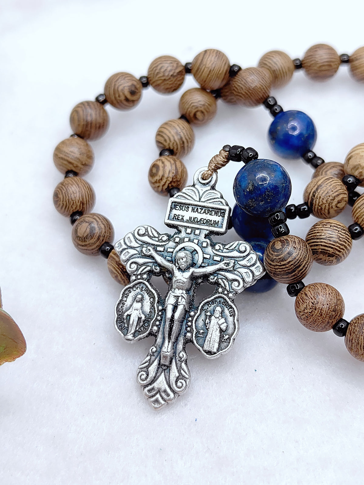 Our Mother of Perpetual Help Natural Wood & Lapis Lazuli Rosary