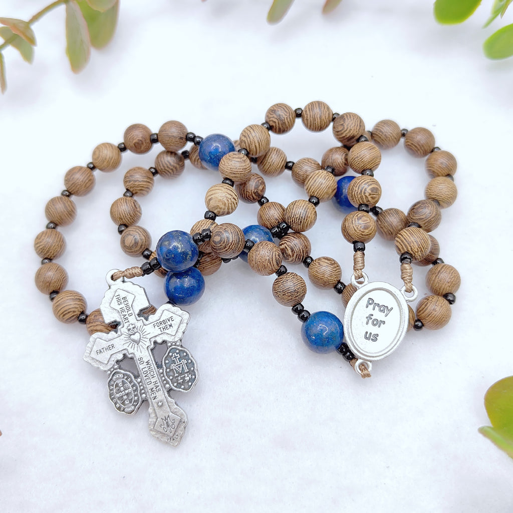 Our Mother of Perpetual Help Natural Wood & Lapis Lazuli Rosary