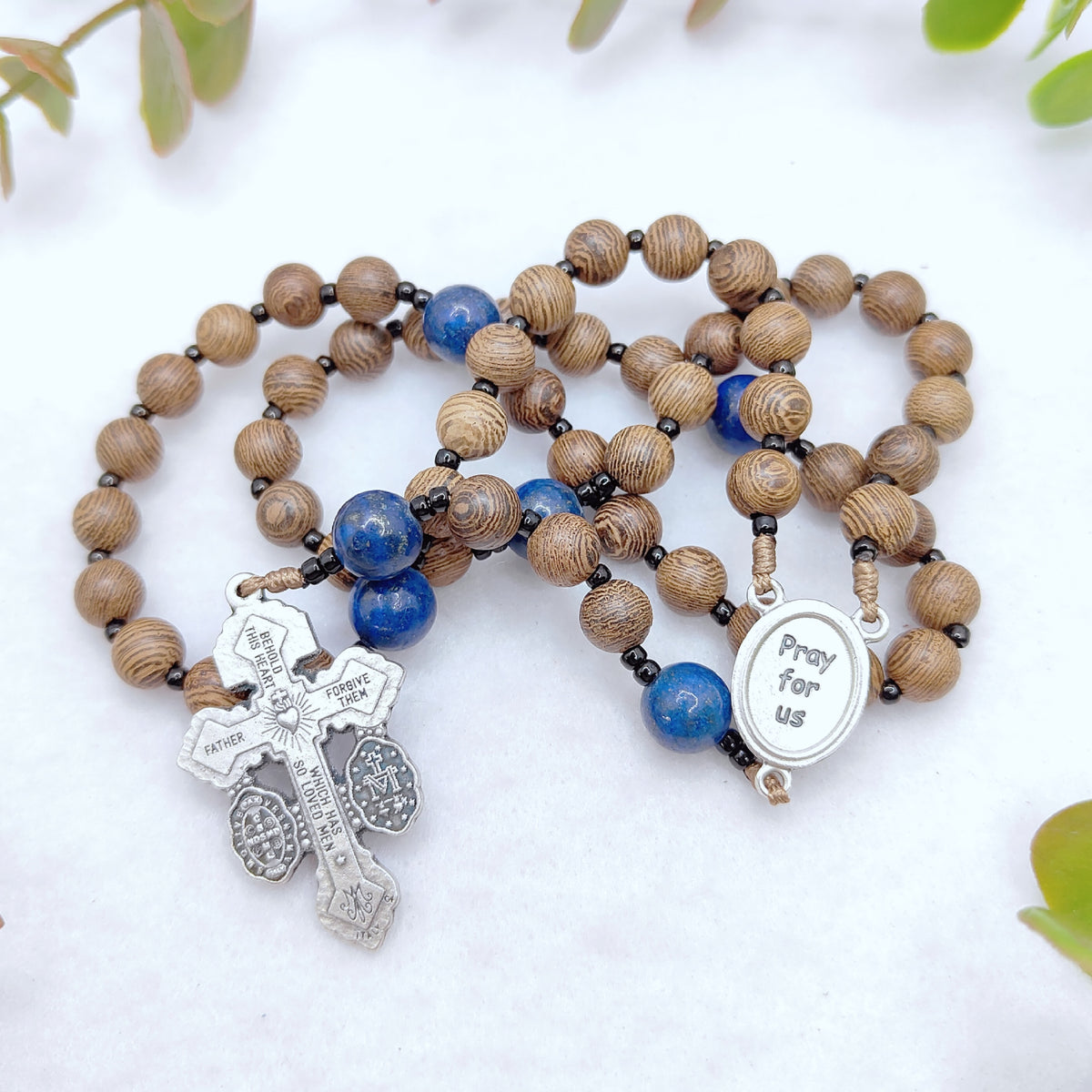 Our Mother of Perpetual Help Natural Wood & Lapis Lazuli Rosary