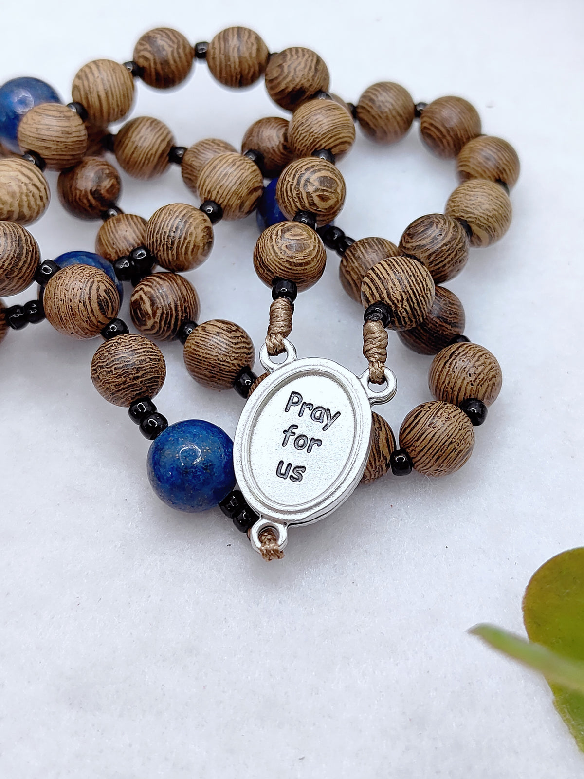 Our Mother of Perpetual Help Natural Wood & Lapis Lazuli Rosary
