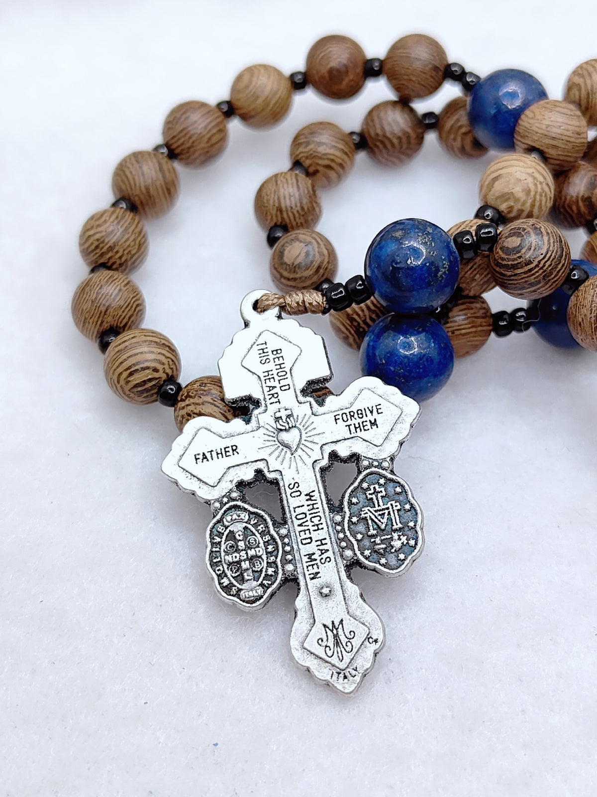 Our Mother of Perpetual Help Natural Wood & Lapis Lazuli Rosary