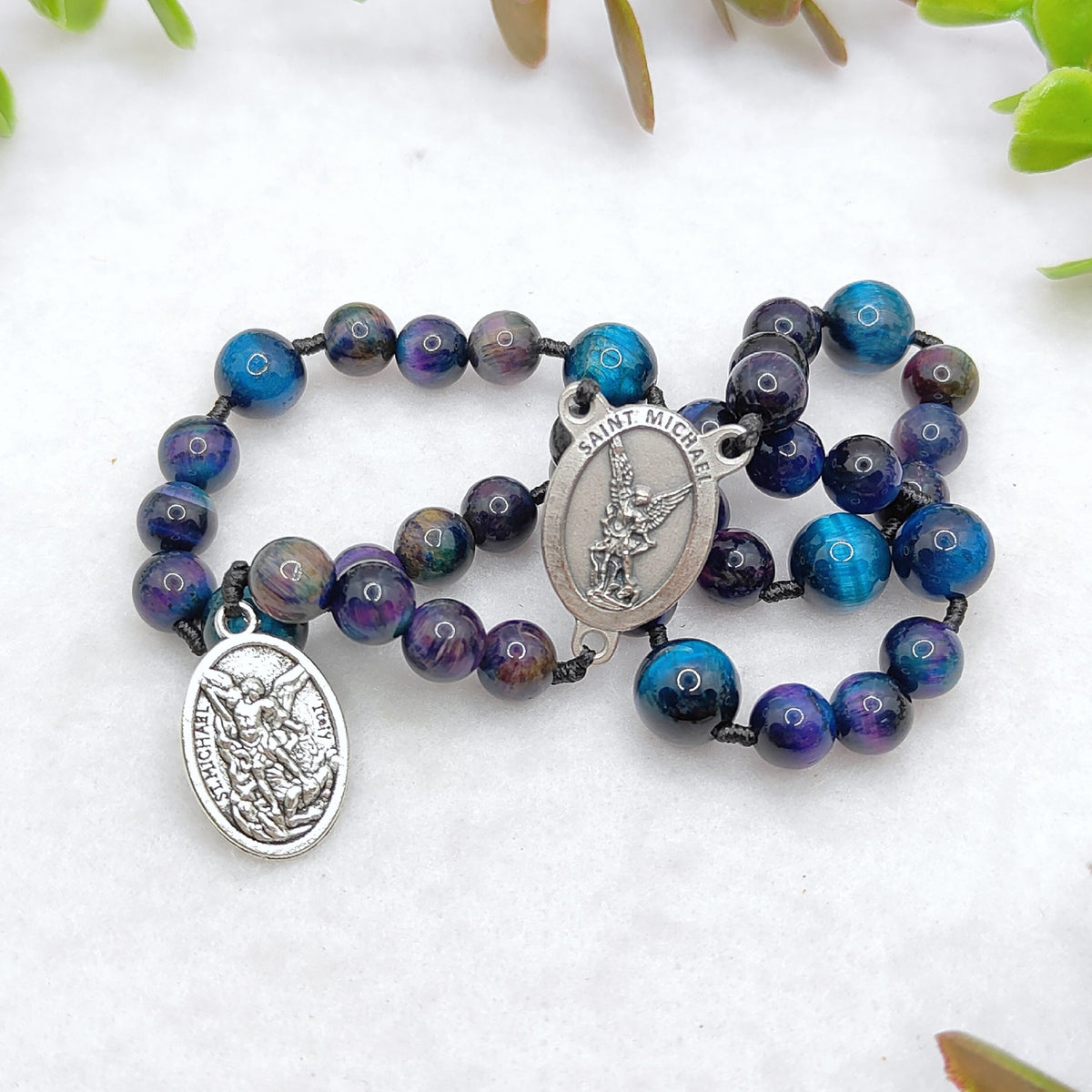 St Michael Chaplet Galaxy Tiger Eye Rosary
