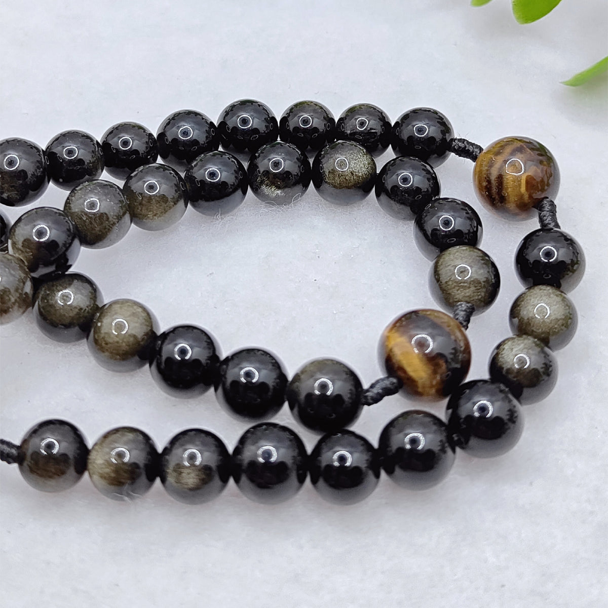 Gold Plated Miraculous Medal Gold Obsidian & Tiger Eye Rosary