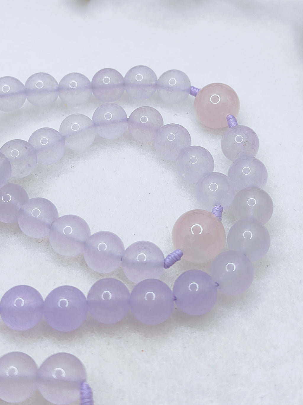 Miraculous Medal Purple Chalcedony & Rose Quartz Rosary